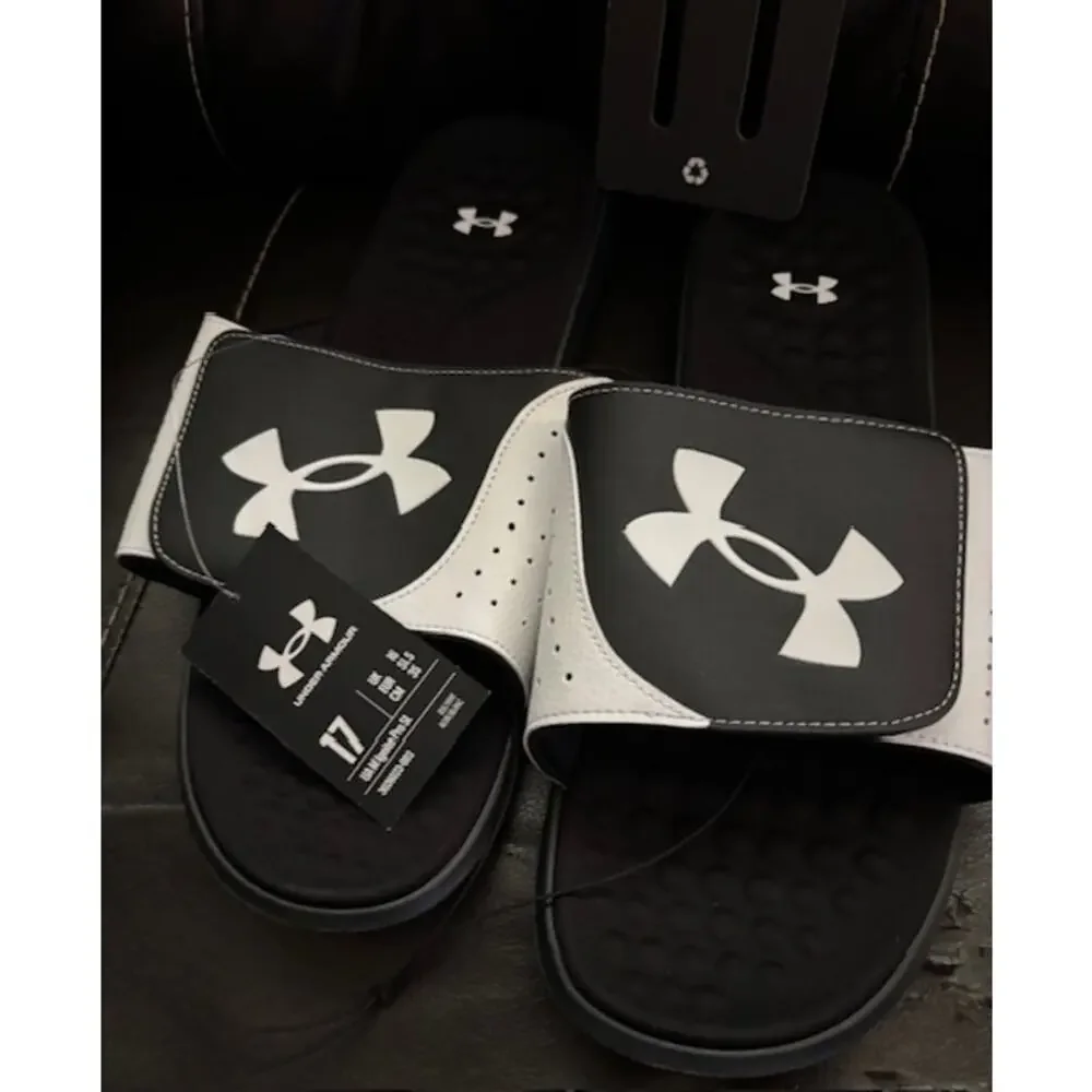 New Men's Armour Ignite Pro Slide Black/White/Black Size 17